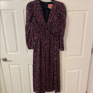 Kate Spade Black and Pink Bishop Sleeve V-neck Dress